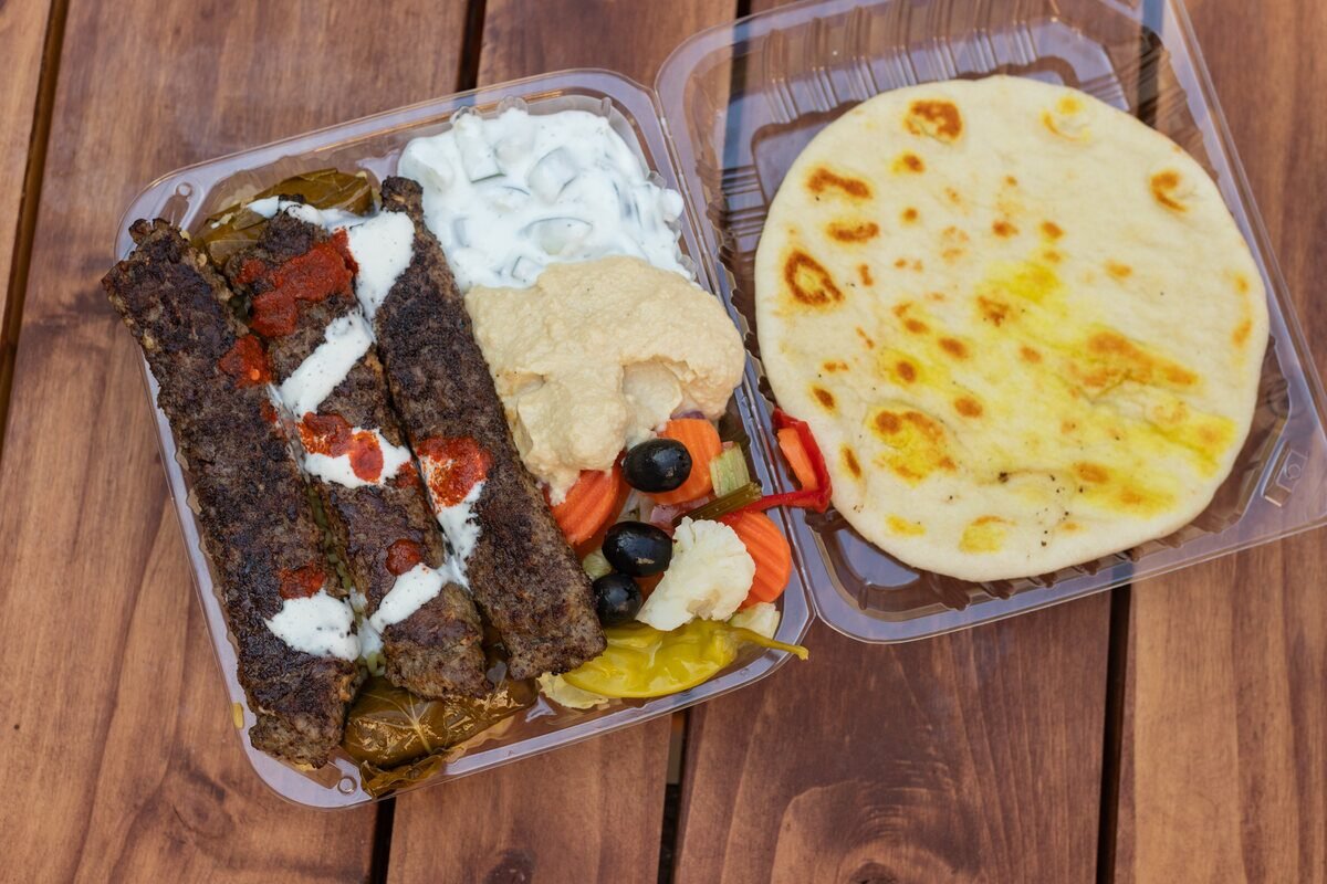 Kofta over rice with pita at Small Pharaoh's PDX